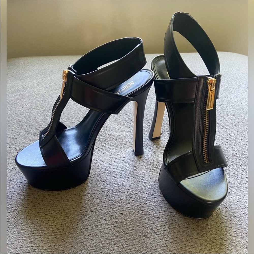 NEW - Michael Kors Black Heels with Gold Accents